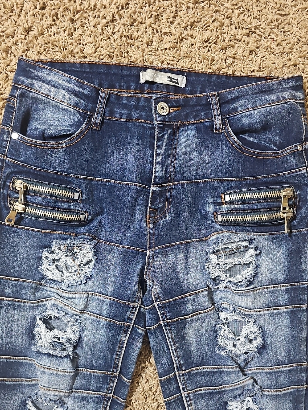 Blue Topic Denim Collection Distressed Skinny Jeans Zippers 13/14 Pants - Picture 3 of 8